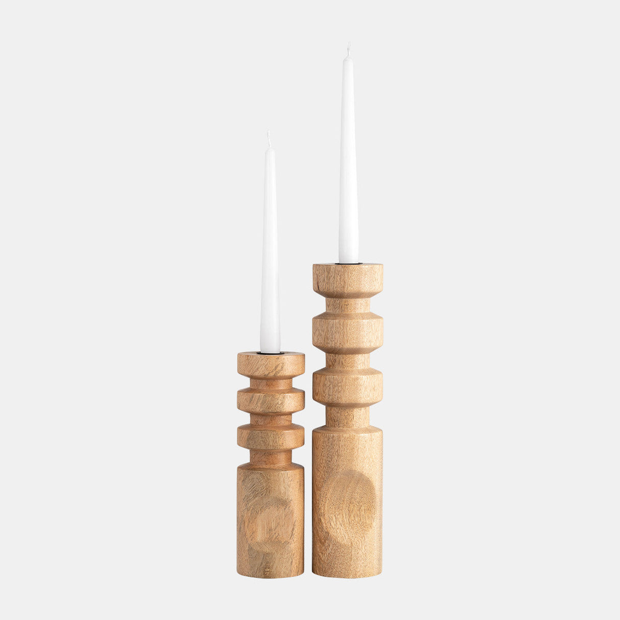 Wood, 14" Stacked Taper Candleholder Natural