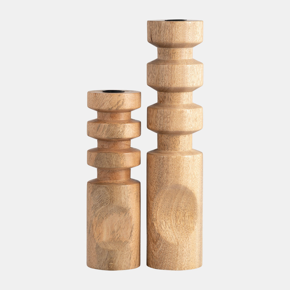 Wood, 14" Stacked Taper Candleholder Natural