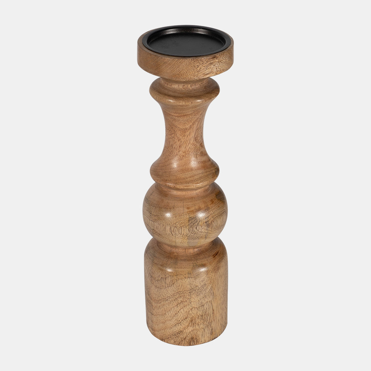 Wood, 14" Traditional Pillar Candleholder, Natural