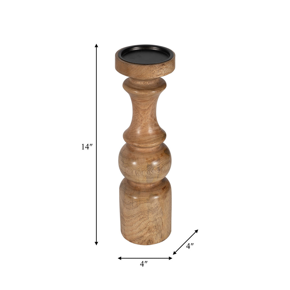 Wood, 14" Traditional Pillar Candleholder, Natural