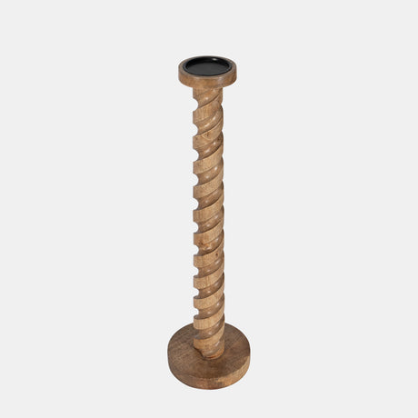 Wood, 30" Spiral Floor Pillar Candleholder, Natura