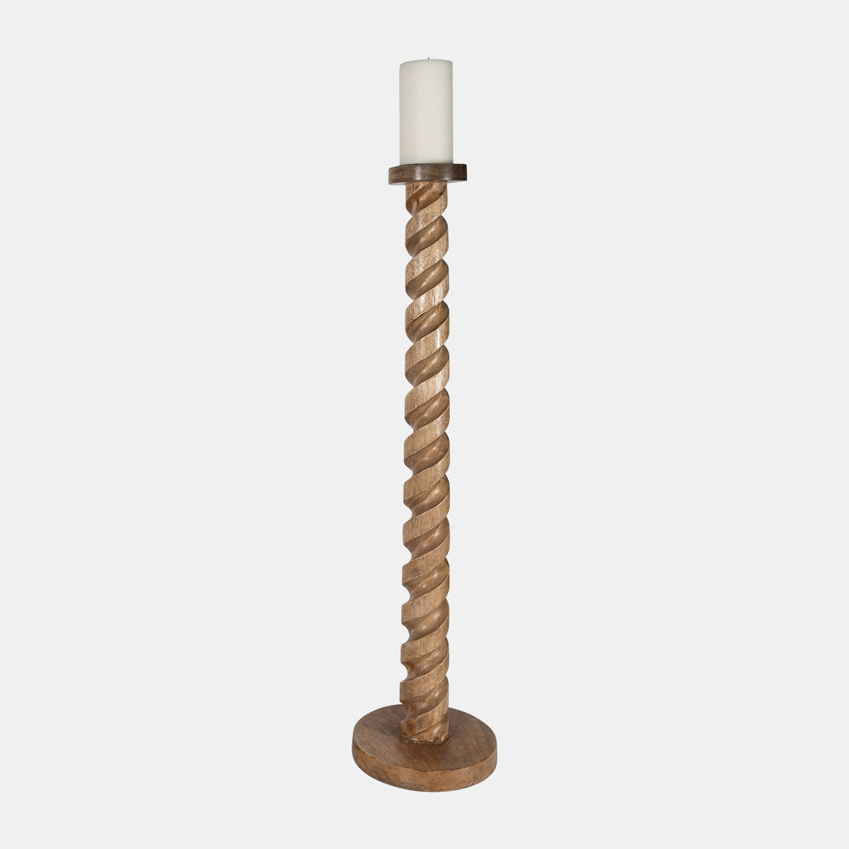 Wood, 36" Spiral Floor Pillar Candleholder, Natura