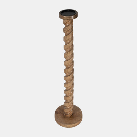 Wood, 36" Spiral Floor Pillar Candleholder, Natura