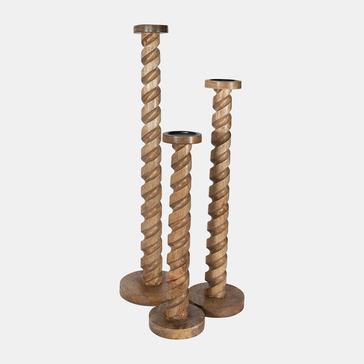 Wood, 36" Spiral Floor Pillar Candleholder, Natura