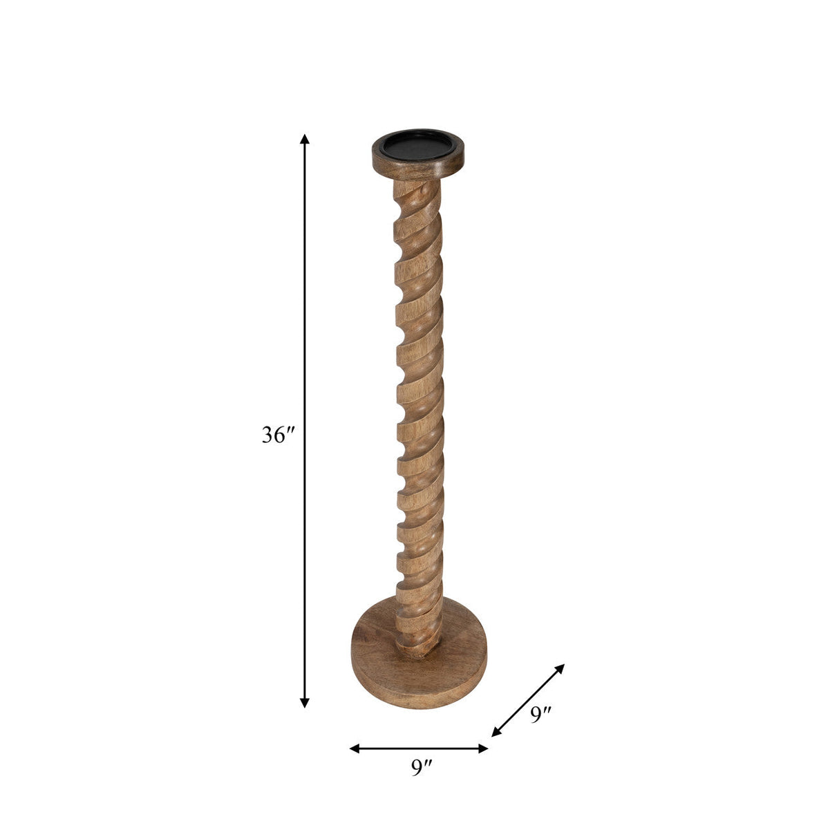 Wood, 36" Spiral Floor Pillar Candleholder, Natura