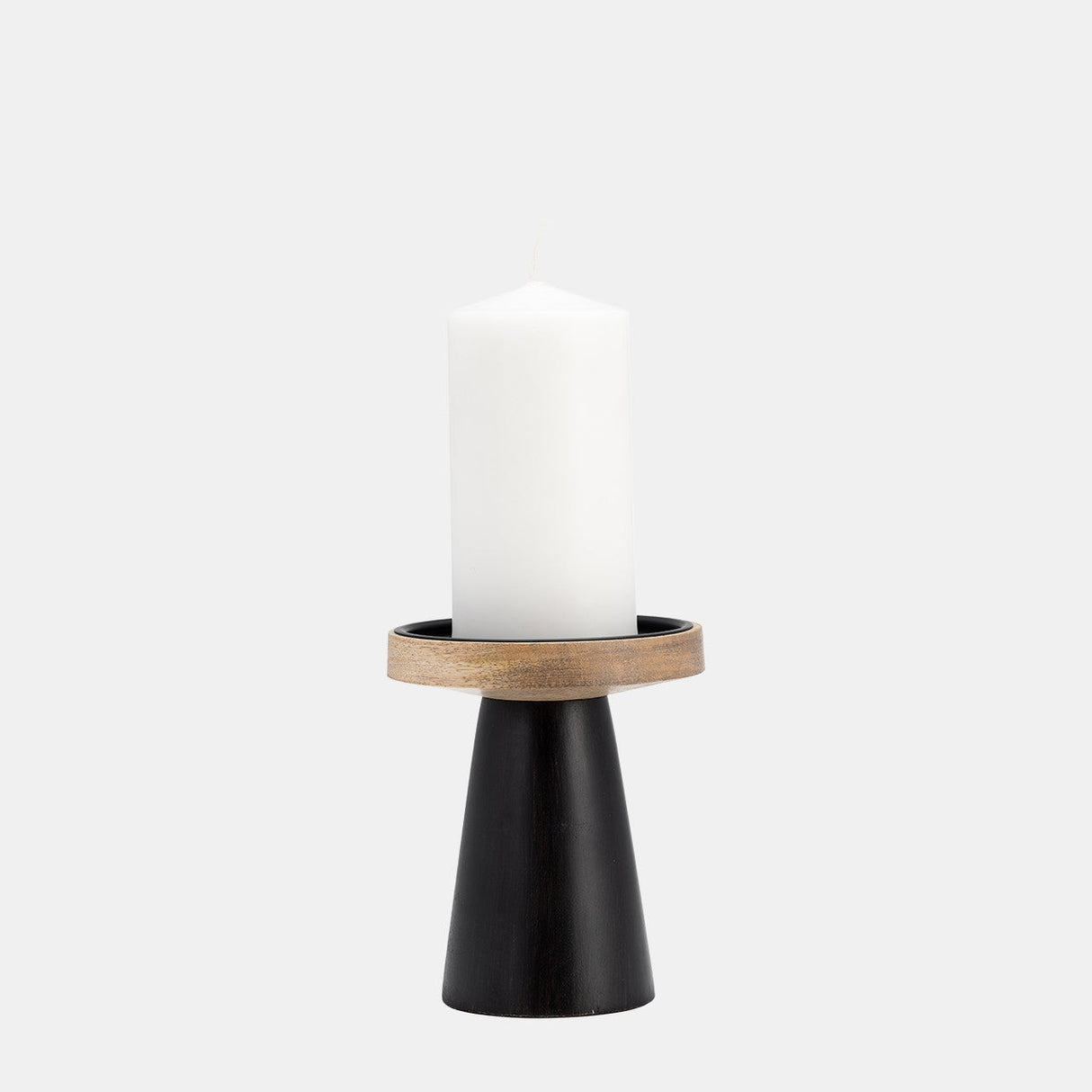 Wood, 6" Flat Candle Holder Stand, Black/natural