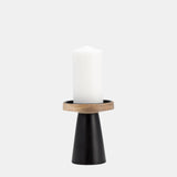 Wood, 6" Flat Candle Holder Stand, Black/natural