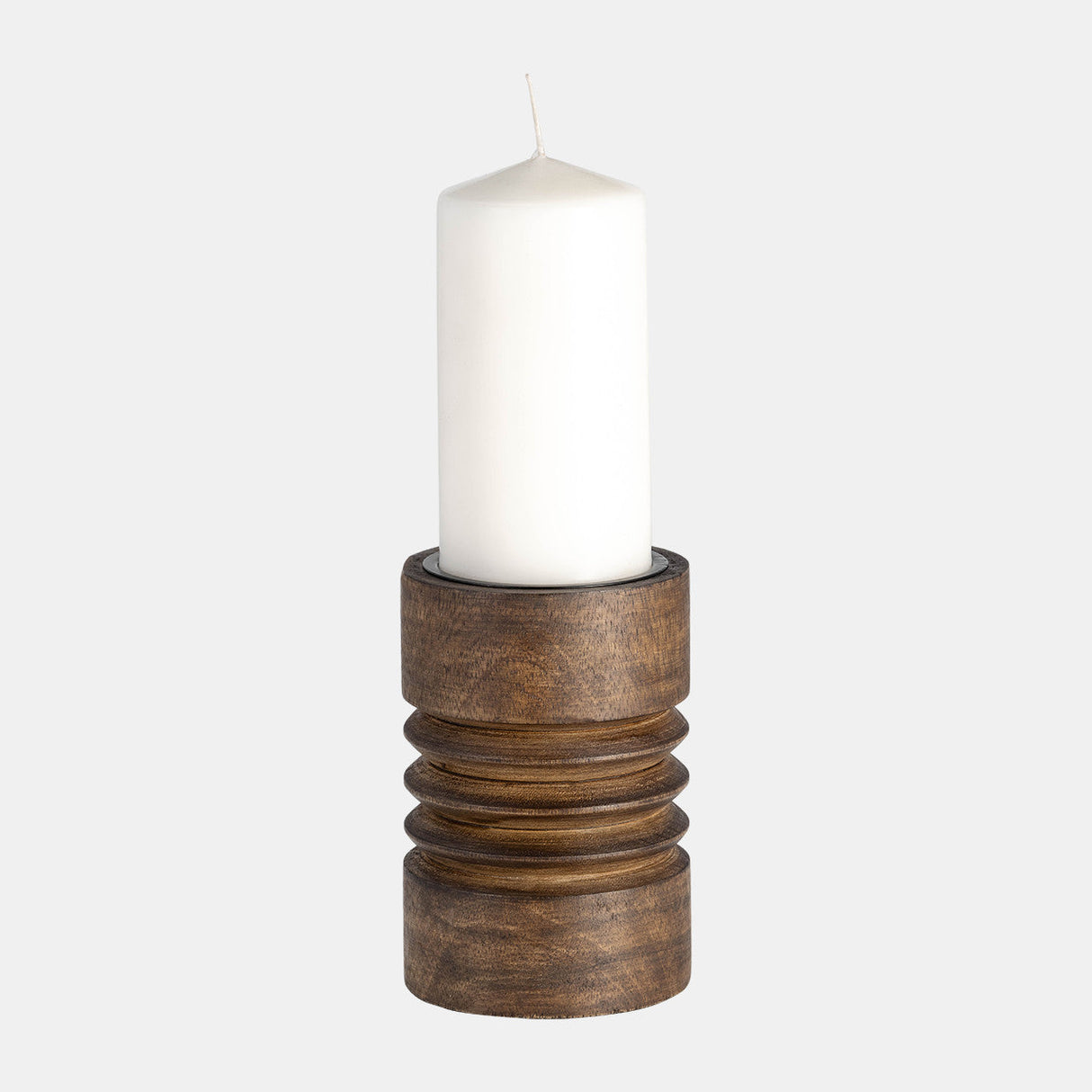 Wood, 6"h Accordion Candle Holder, Brown