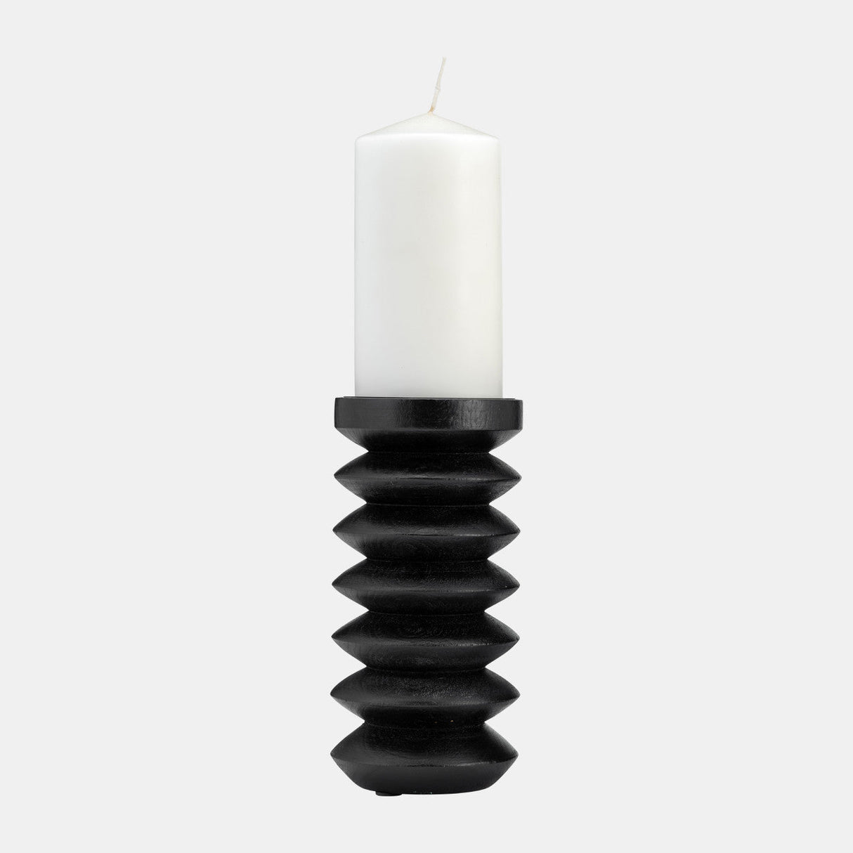 Wood, 8"h Accordion Candle Holder, Black