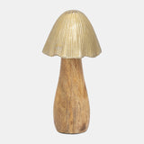 Wood, 8" Mushroom With Metal Top, Gold