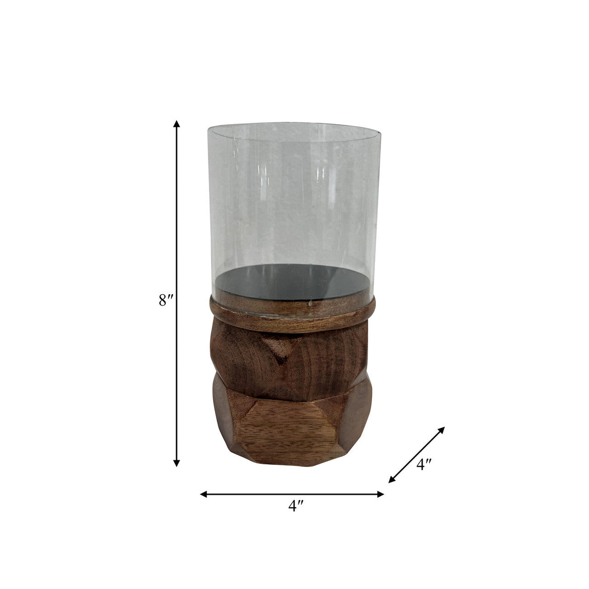 Wood, 8" Stacked Hexagon Pillar Hurricane, Brown