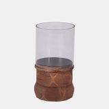 Wood, 8" Stacked Hexagon Pillar Hurricane, Brown