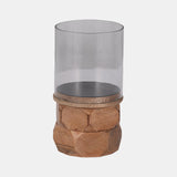 Wood, 8" Stacked Hexagon Pillar Hurricane, Natural