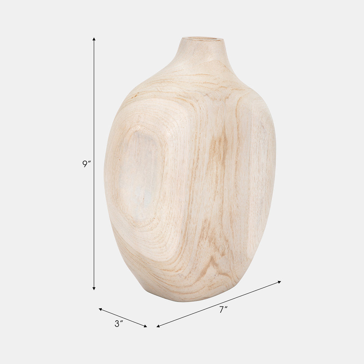Wood, 9" Carved Teak Vase, Natural