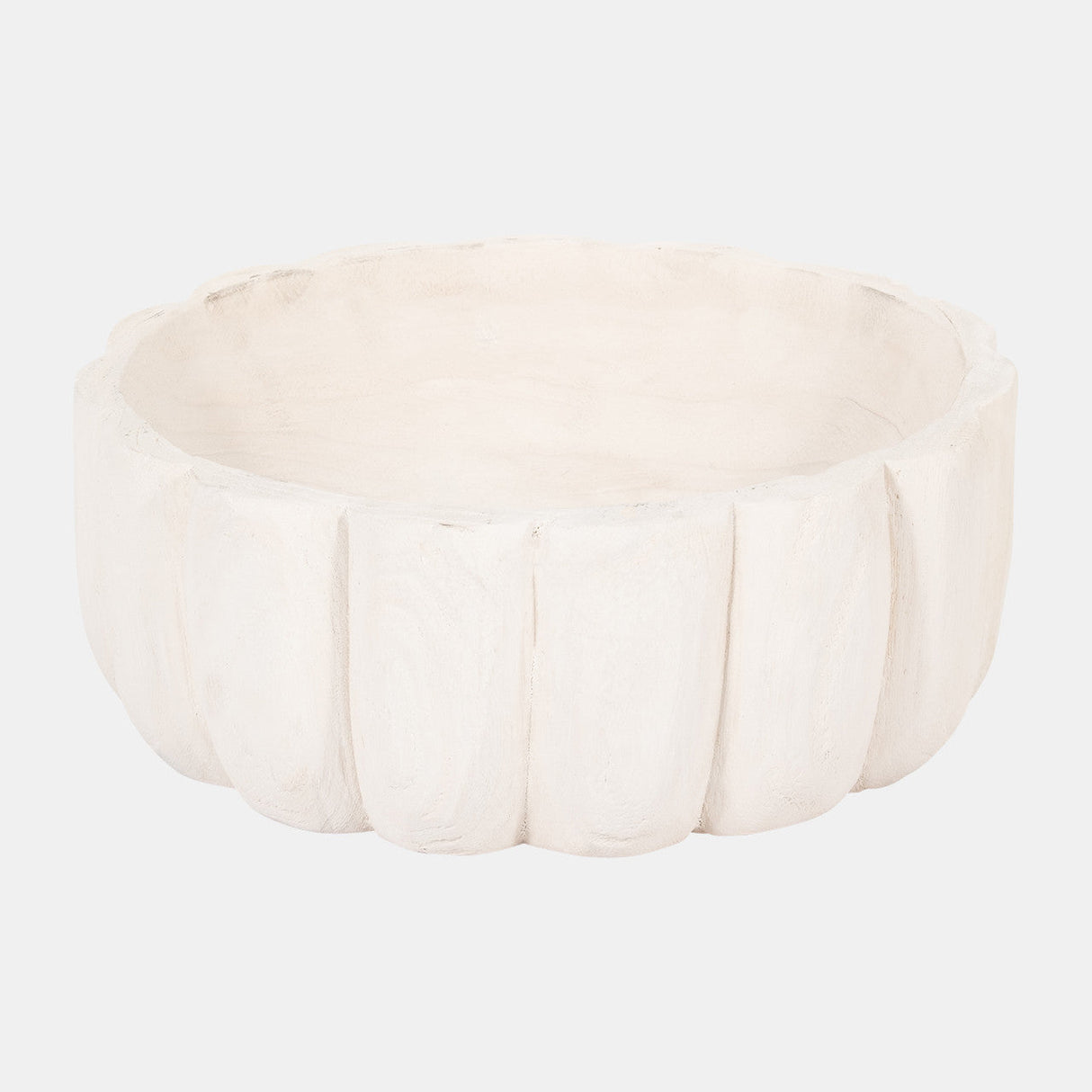 Wood, 9" Scalloped Bowl, White