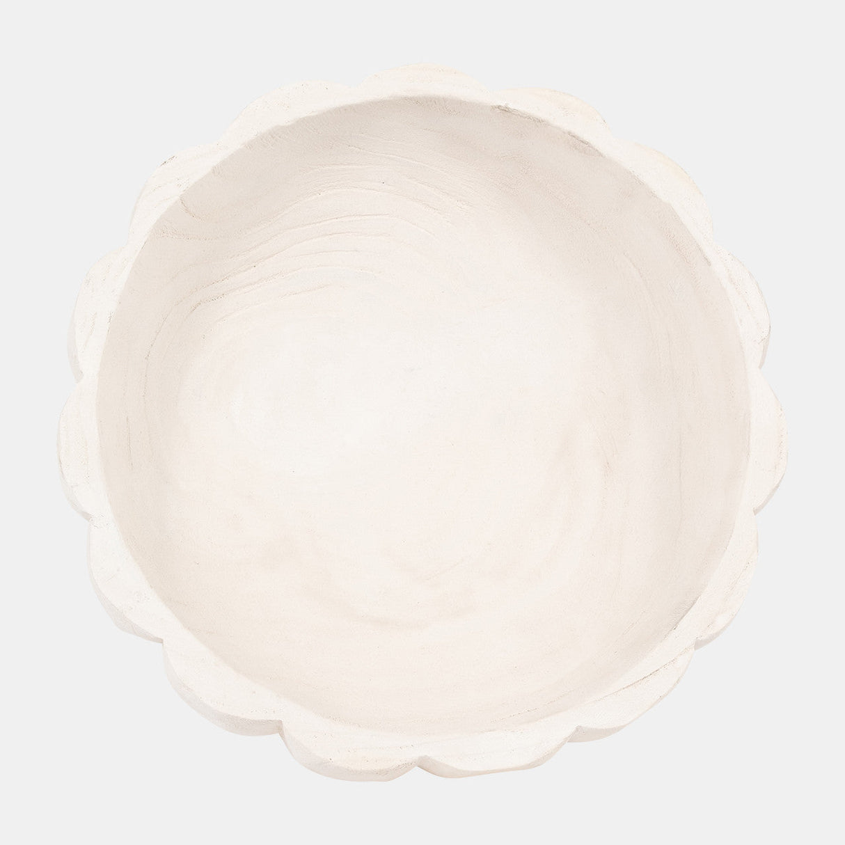 Wood, 9" Scalloped Bowl, White