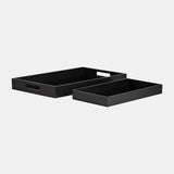 Wood/glass, S/2 14/18"l Reactangular Trays, Black