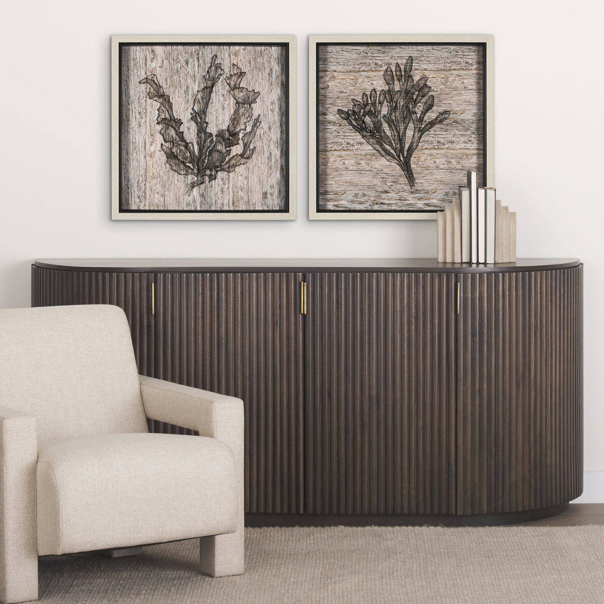 Wood Grain Sea Plant II by Mercana Studio a Hand Embellished Textured Framed Art Print by Mercana at Eve Furniture