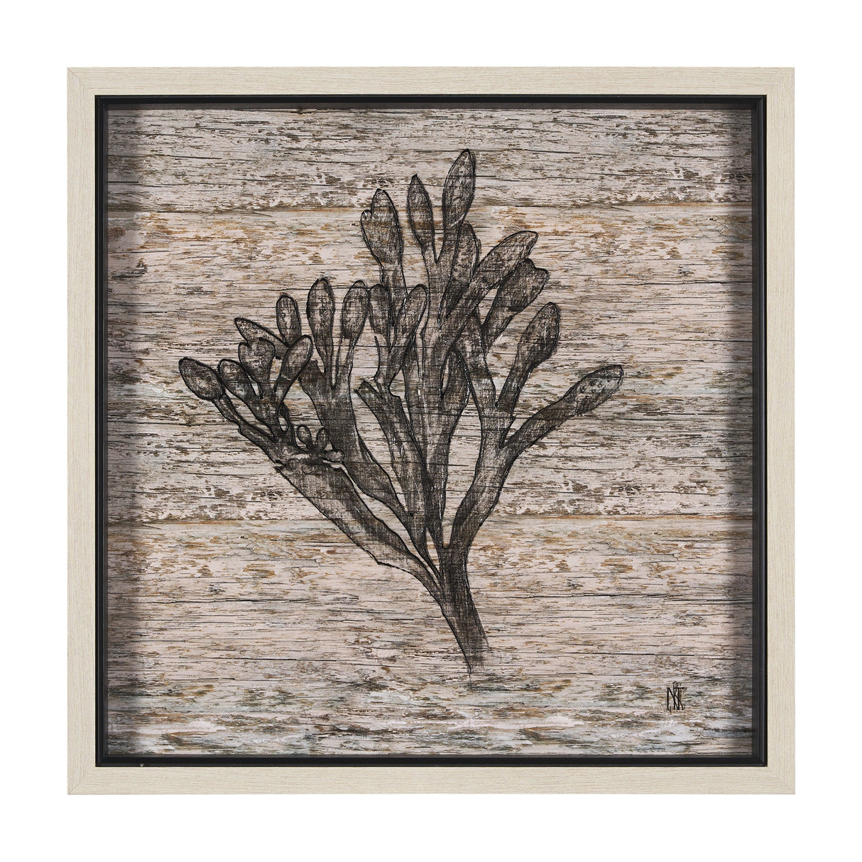 Wood Grain Sea Plant II by Mercana Studio a Hand Embellished Textured Framed Art Print by Mercana at Eve Furniture