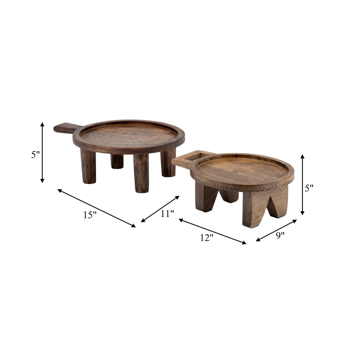 Wood, S/2 12/15" Round Risers W/ Handle, Brown