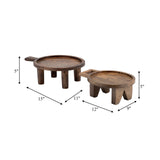 Wood, S/2 12/15" Round Risers W/ Handle, Brown