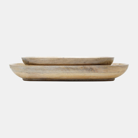 Wood, S/2 18/23"l Oval Trays, Antique White