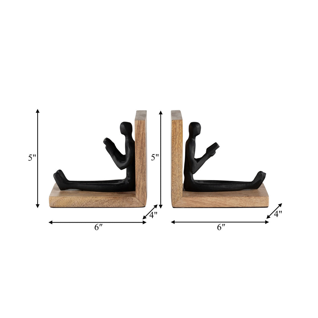 Wood, S/2 6" Man Reading Bookends, Brown/black