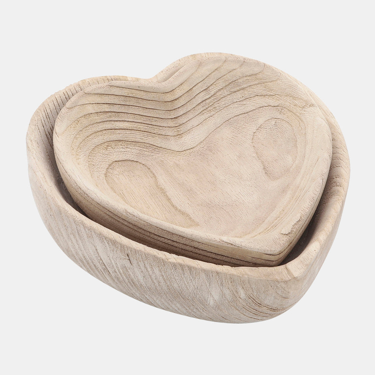 Wood, S/2 9/10" Heart Bowls, Natural