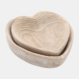 Wood, S/2 9/10" Heart Bowls, Natural