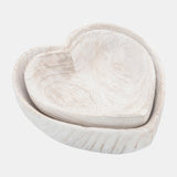 Wood, S/2 9/10" Heart Bowls, White