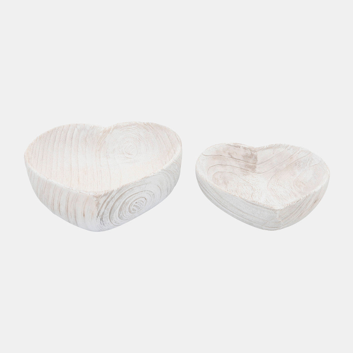 Wood, S/2 9/10" Heart Bowls, White