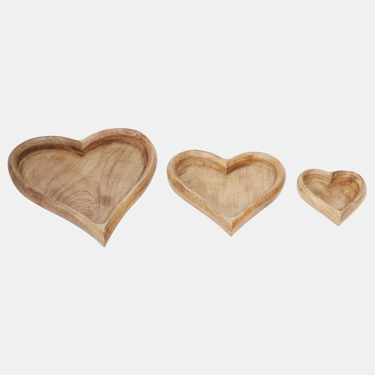 Wood, S/3 7/11/14" Heart Trays, Natural