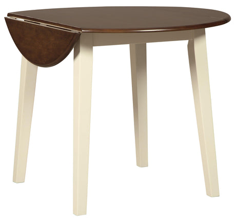 Woodanville White and Brown Round 3-Piece Drop Leaf Dining Room Set by Ashley at Eve Furniture