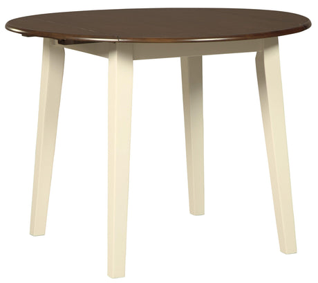 Woodanville White and Brown Round 5-Piece Drop Leaf Dining Room Set by Ashley at Eve Furniture