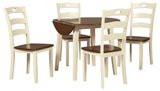 Woodanville White and Brown Round 5-Piece Drop Leaf Dining Room Set by Ashley at Eve Furniture