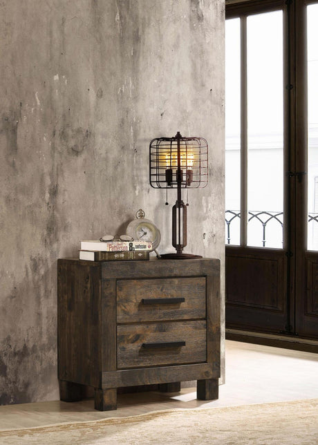 Woodmont Rustic Golden Brown 2-Drawer Nightstand by Coaster at Eve Furniture