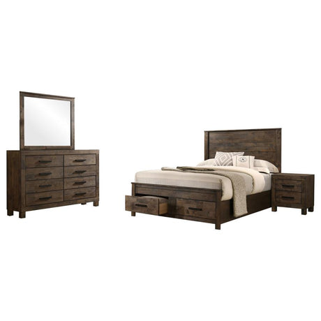 Woodmont Rustic Golden Brown 4-Piece Queen Platform Bedroom Set by Coaster at Eve Furniture
