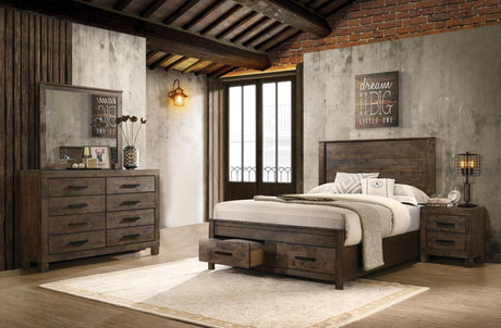 Woodmont Rustic Golden Brown 4-Piece Queen Platform Bedroom Set by Coaster at Eve Furniture