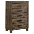 Woodmont Rustic Golden Brown 5-Drawer Chest by Coaster at Eve Furniture