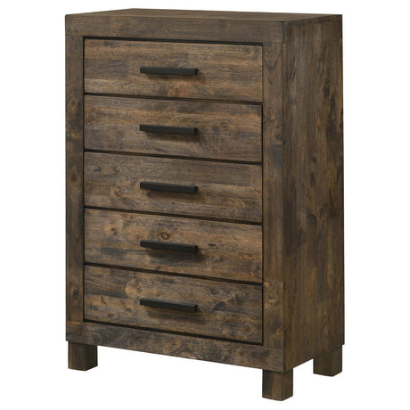 Woodmont Rustic Golden Brown 5-Drawer Chest by Coaster at Eve Furniture