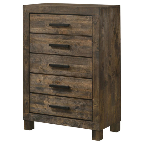 Woodmont Rustic Golden Brown 5-Drawer Chest by Coaster at Eve Furniture