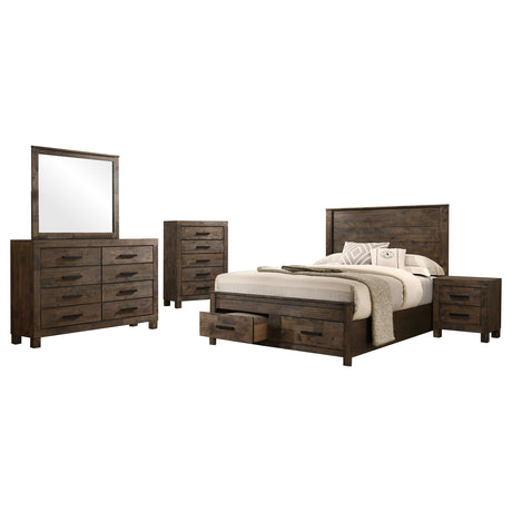 Woodmont Rustic Golden Brown 5-Piece Queen Platform Bedroom Set by Coaster at Eve Furniture