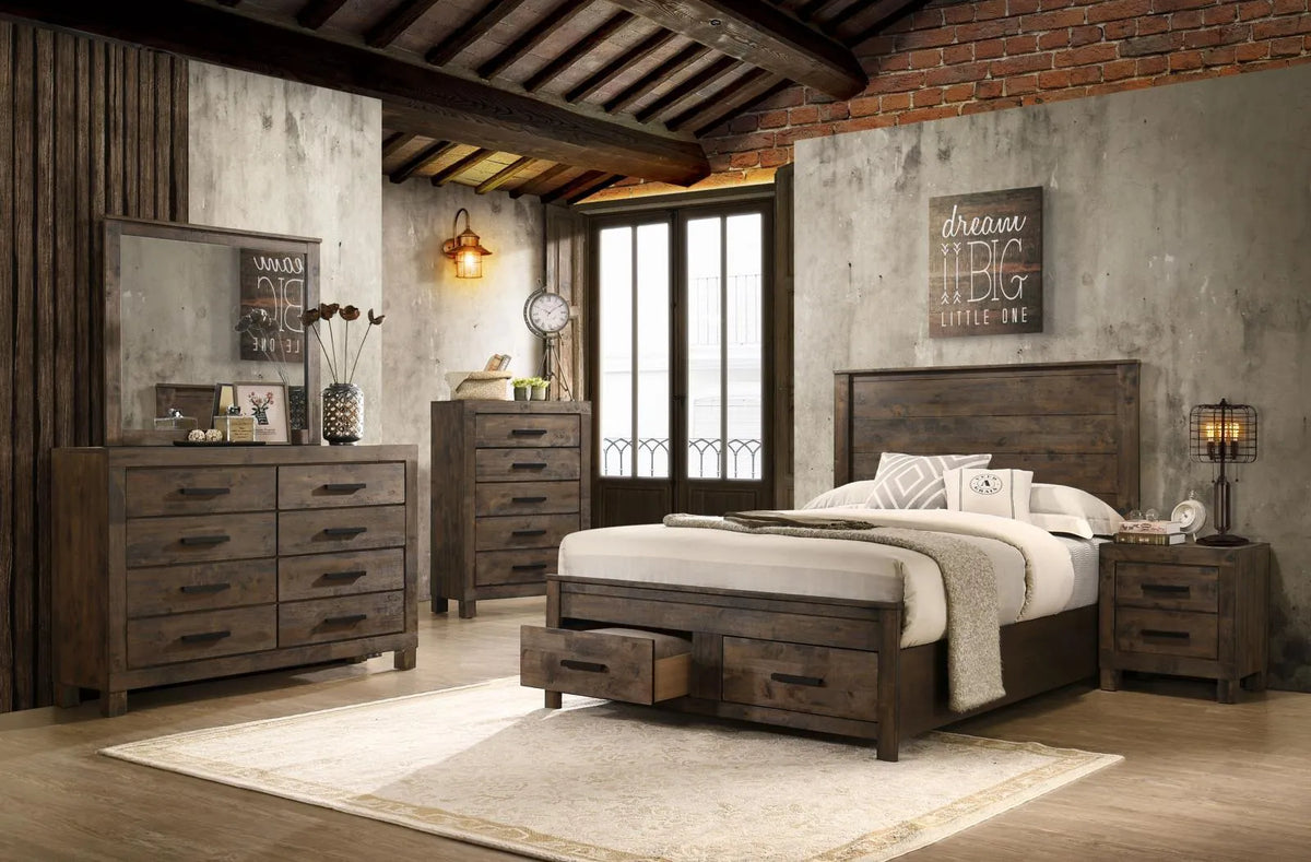Woodmont Rustic Golden Brown Eastern King Storage Bed by Coaster at Eve Furniture