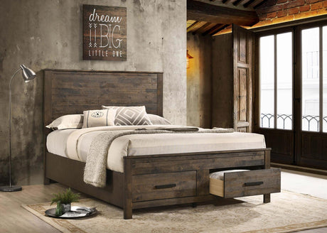 Woodmont Rustic Golden Brown Eastern King Storage Bed by Coaster at Eve Furniture