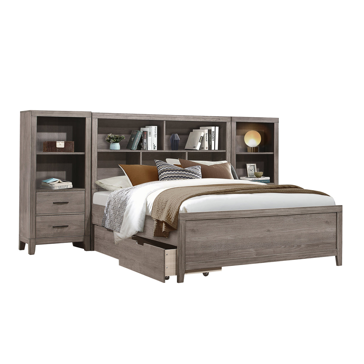 Woodrow Brownish Gray Youth Wall Bed with Toy Boxes by Homelegance at Eve Furniture