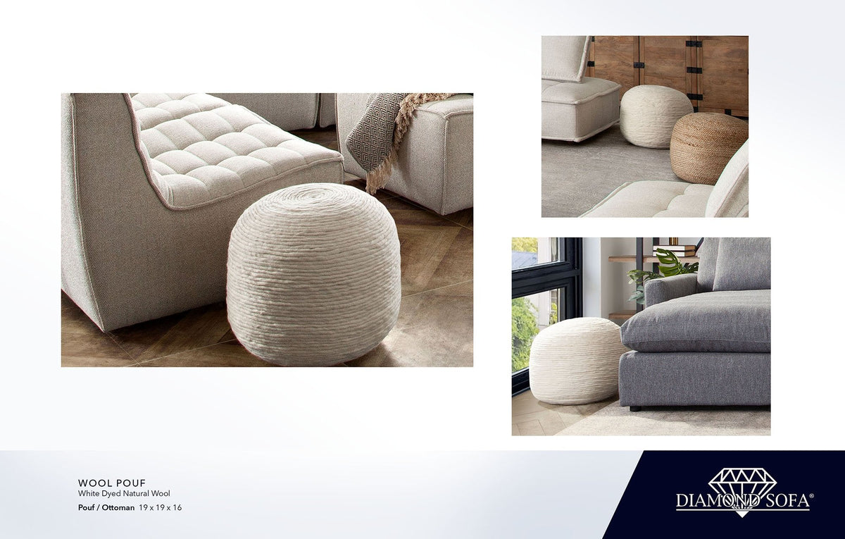 Wool White Natural Wool Pouf by Diamond Sofa at Eve Furniture
