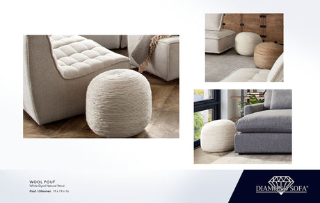 Wool White Natural Wool Pouf by Diamond Sofa at Eve Furniture