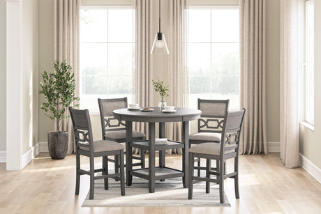 Wrenning Gray Counter Height Dining Table and 4 Bar Stools by Ashley at Eve Furniture