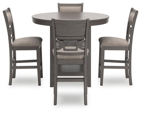 Wrenning Gray Counter Height Dining Table and 4 Bar Stools by Ashley at Eve Furniture