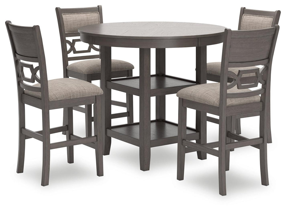 Wrenning Gray Counter Height Dining Table and 4 Bar Stools by Ashley at Eve Furniture